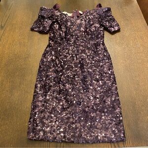 VTG 90s Lillie Rubin Purple Sequin Off Shoulder Bodycon Dress Size Medium